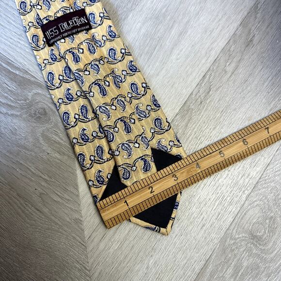 Hickey Freeman Silk Tie Yellow Blue Wave Leaf Scroll Print Vintage 1155 - Picture 5 of 6